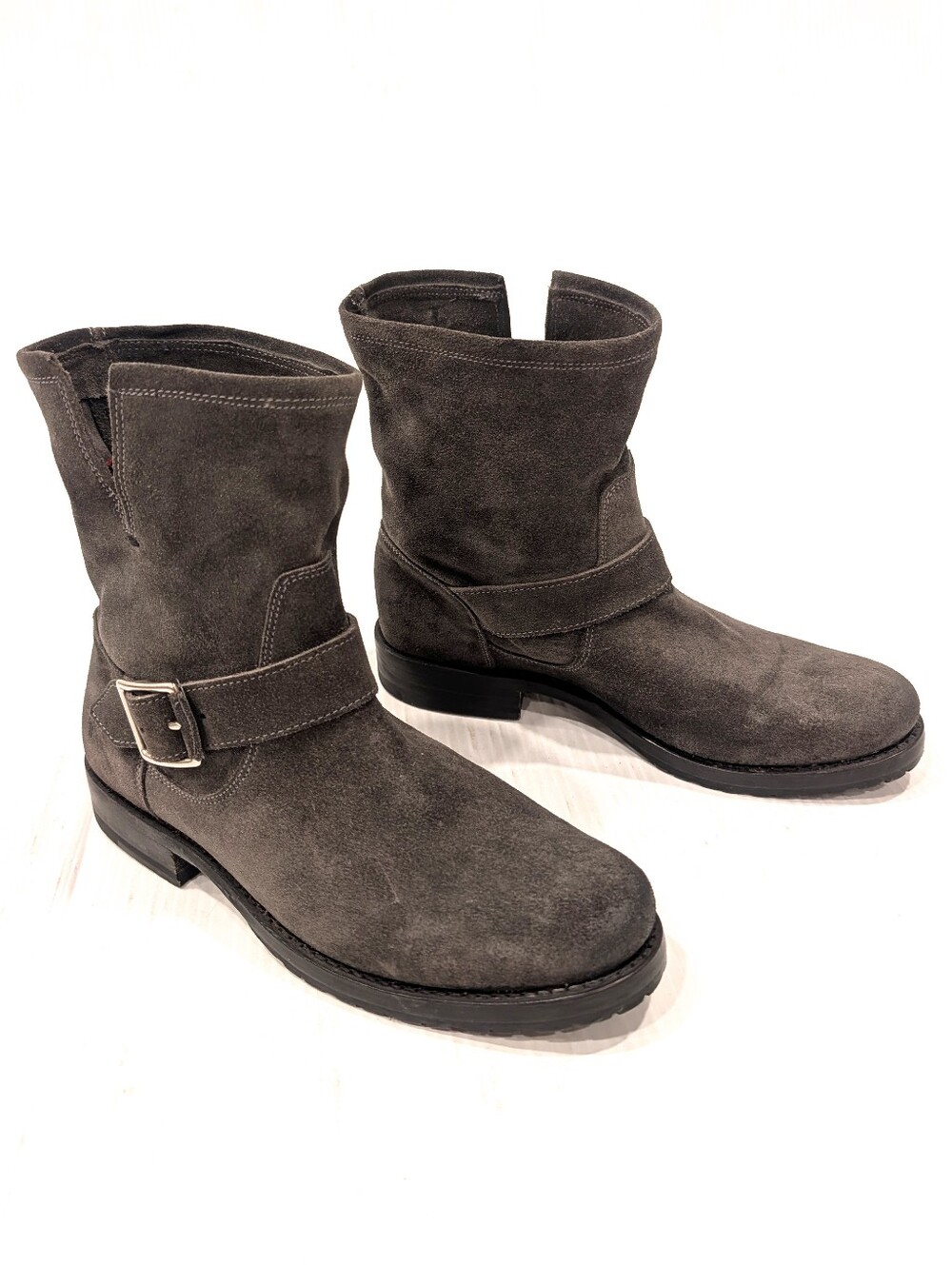 FRYE Natalie Short Engineer Gray Suede Buckle Ankle Boots Size 7.5